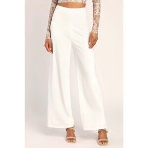 Lulus Get Dressed Up Pants White Wide Leg Stretch Crepe Size S NWT